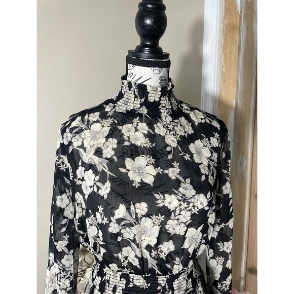 Lost + Wander Women Dress Size Small Floral Prairie Sheer Mock Neck Long Sleeve - Picture 2 of 10
